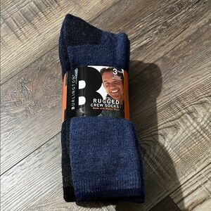 NWTs Men's Burlington 3 pair Rugged Crew Socks made with Merino Wool